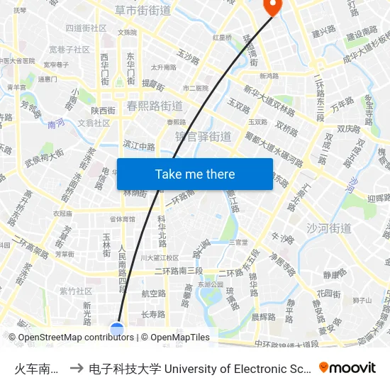 火车南站西路站 to 电子科技大学 University of Electronic Science and Technology of China map