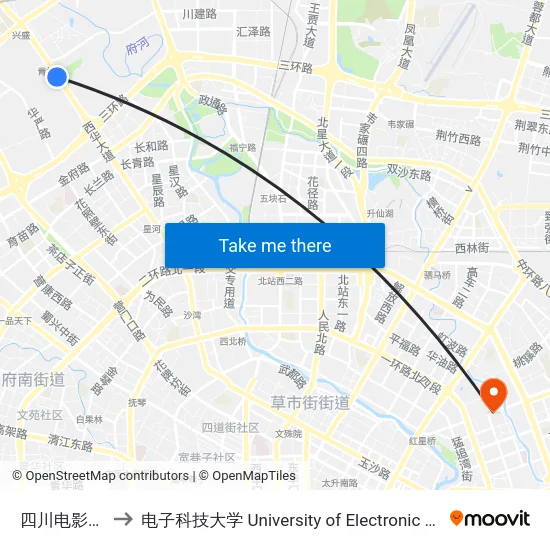 四川电影电视学院站 to 电子科技大学 University of Electronic Science and Technology of China map
