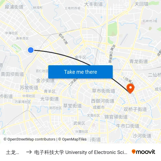 土龙公路口站 to 电子科技大学 University of Electronic Science and Technology of China map