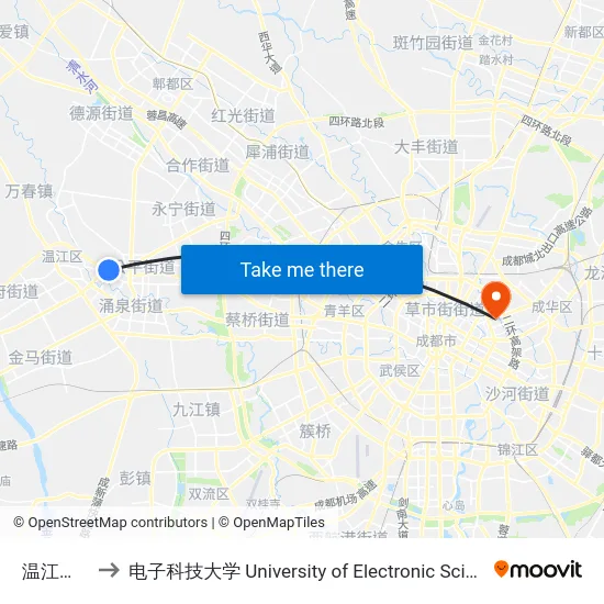 温江客运中心 to 电子科技大学 University of Electronic Science and Technology of China map