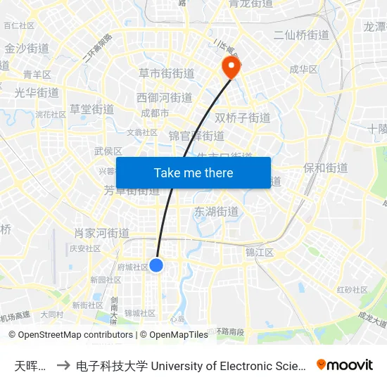 天晖北街站 to 电子科技大学 University of Electronic Science and Technology of China map