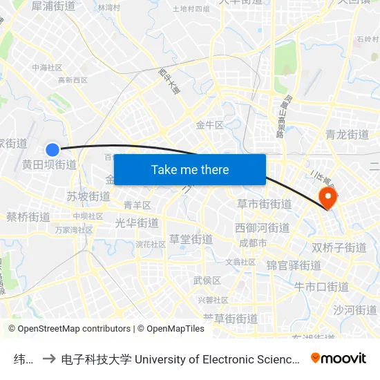 纬一路 to 电子科技大学 University of Electronic Science and Technology of China map