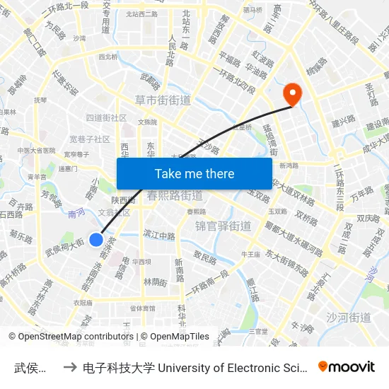武侯祠大街站 to 电子科技大学 University of Electronic Science and Technology of China map