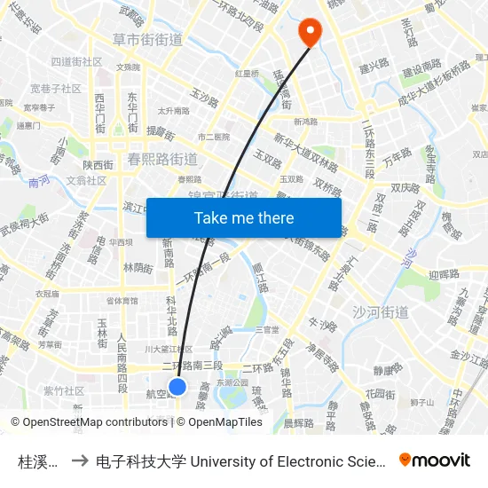 桂溪公交站 to 电子科技大学 University of Electronic Science and Technology of China map