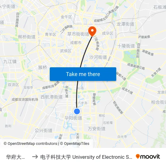 华府大道一段东站 to 电子科技大学 University of Electronic Science and Technology of China map