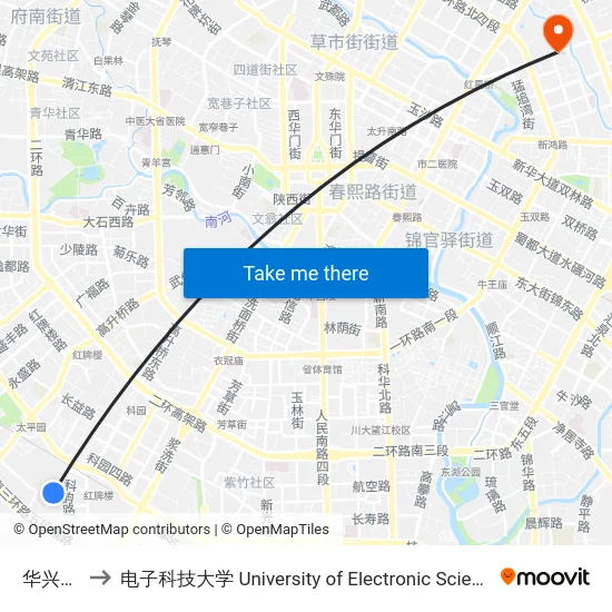 华兴小学站 to 电子科技大学 University of Electronic Science and Technology of China map