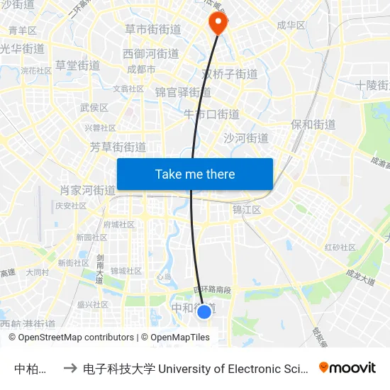 中柏大道北站 to 电子科技大学 University of Electronic Science and Technology of China map