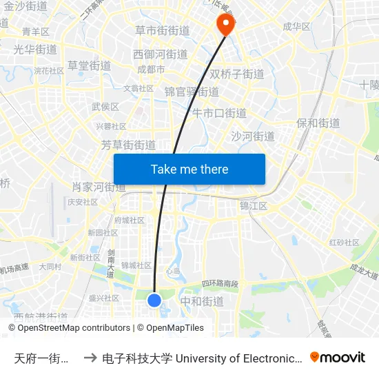 天府一街天府大道口站 to 电子科技大学 University of Electronic Science and Technology of China map