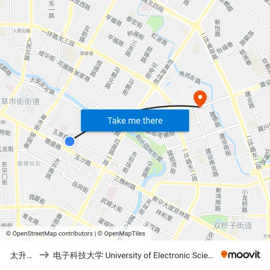 太升路口站 to 电子科技大学 University of Electronic Science and Technology of China map
