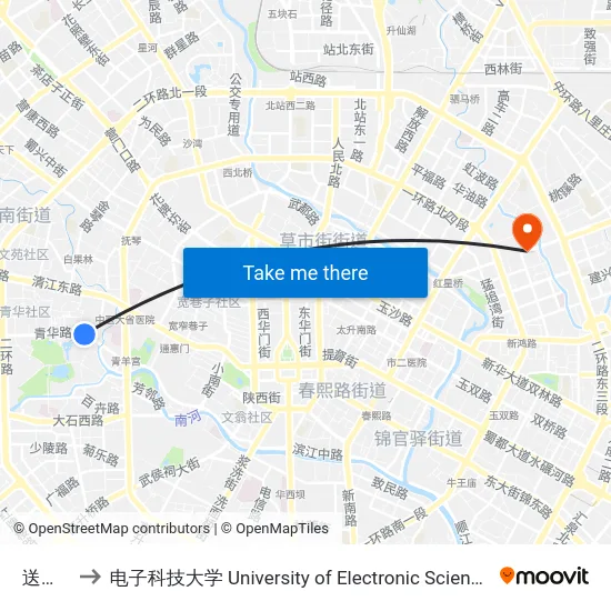 送仙桥站 to 电子科技大学 University of Electronic Science and Technology of China map