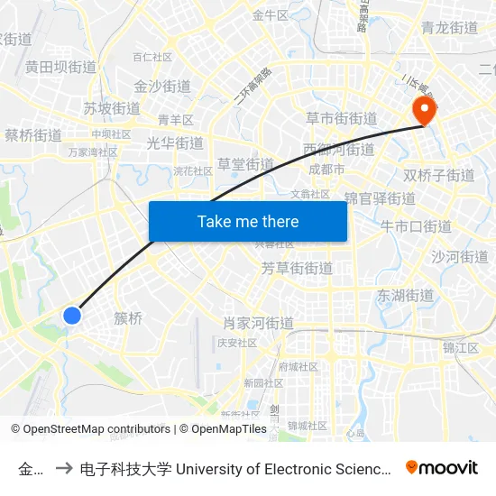 金凤街 to 电子科技大学 University of Electronic Science and Technology of China map