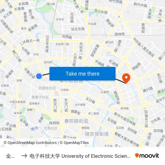 金仙桥站 to 电子科技大学 University of Electronic Science and Technology of China map