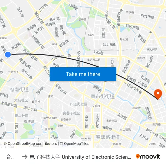 育德路站 to 电子科技大学 University of Electronic Science and Technology of China map