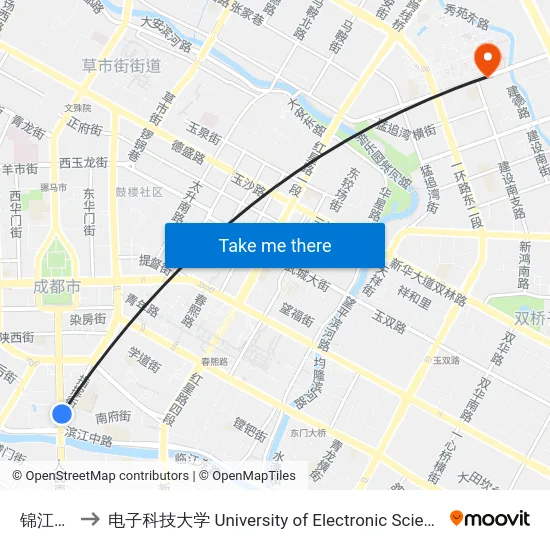 锦江宾馆站 to 电子科技大学 University of Electronic Science and Technology of China map