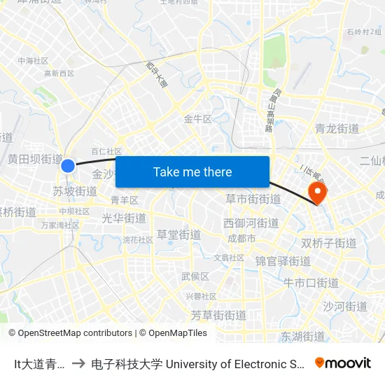 It大道青江路口站 to 电子科技大学 University of Electronic Science and Technology of China map