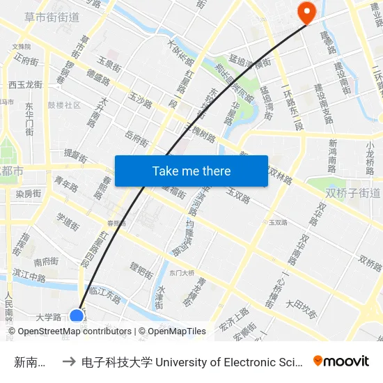 新南门汽车站 to 电子科技大学 University of Electronic Science and Technology of China map
