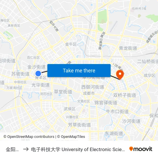 金阳路中站 to 电子科技大学 University of Electronic Science and Technology of China map
