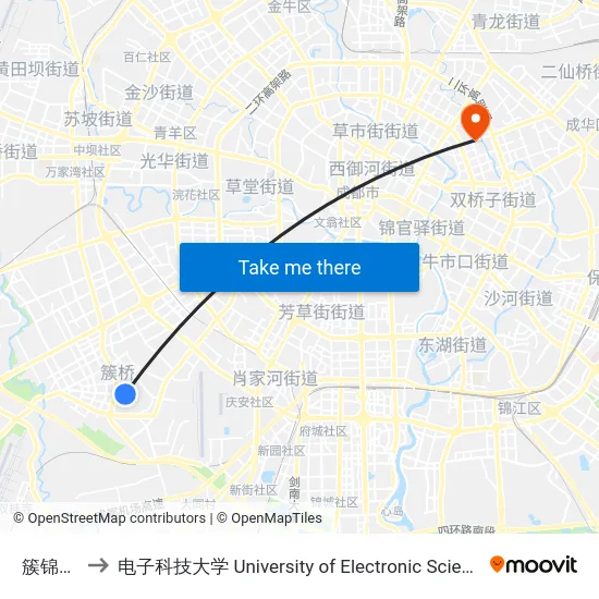 簇锦北路站 to 电子科技大学 University of Electronic Science and Technology of China map