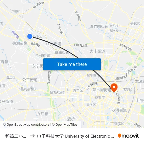 郫筒二小金花桥校区 to 电子科技大学 University of Electronic Science and Technology of China map