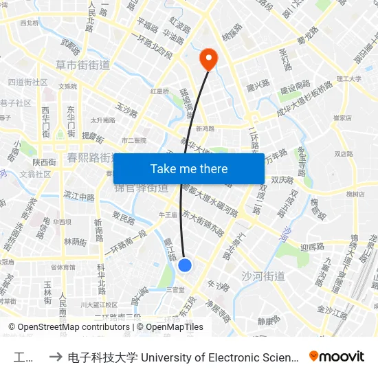 工农院街 to 电子科技大学 University of Electronic Science and Technology of China map