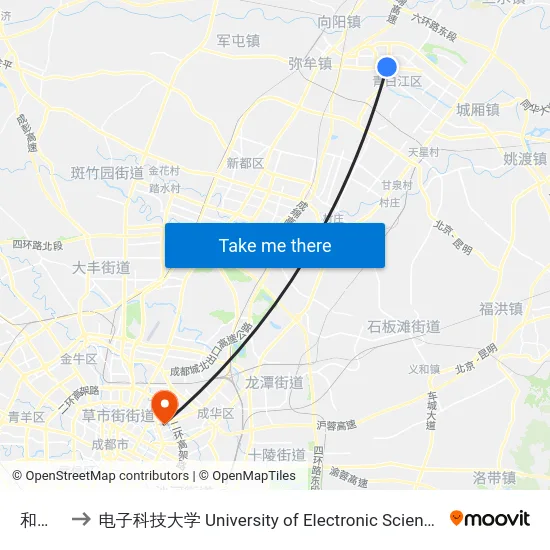 和谐广场 to 电子科技大学 University of Electronic Science and Technology of China map