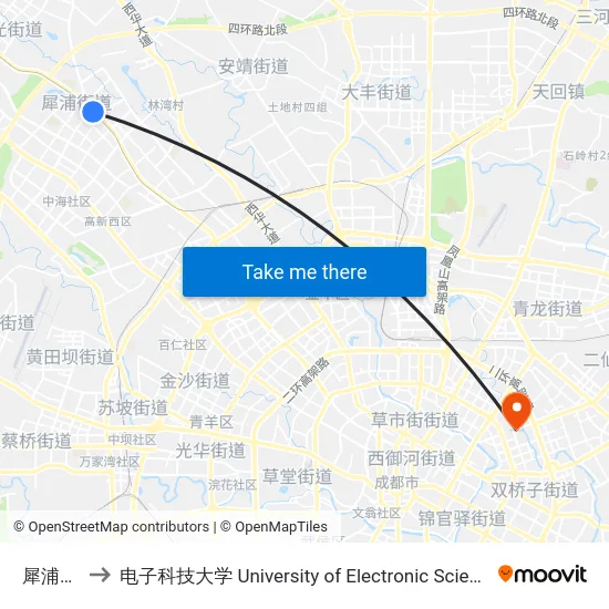 犀浦公交站 to 电子科技大学 University of Electronic Science and Technology of China map