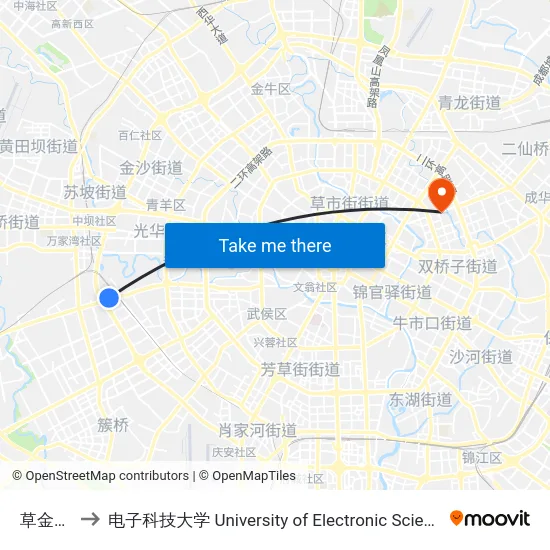 草金东路站 to 电子科技大学 University of Electronic Science and Technology of China map