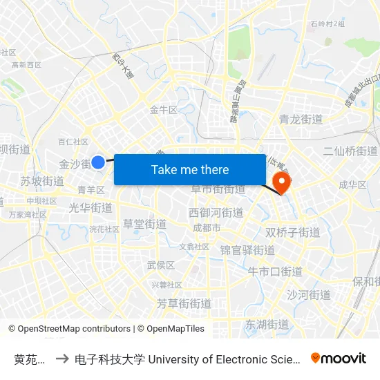 黄苑街西站 to 电子科技大学 University of Electronic Science and Technology of China map