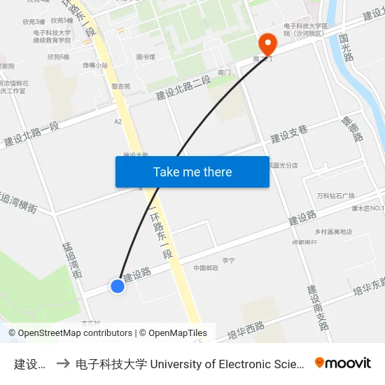建设路口站 to 电子科技大学 University of Electronic Science and Technology of China map