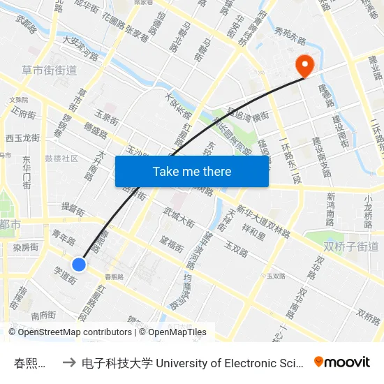 春熙路南口站 to 电子科技大学 University of Electronic Science and Technology of China map