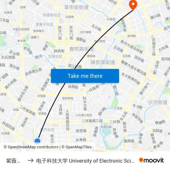 紫薇东路西站 to 电子科技大学 University of Electronic Science and Technology of China map