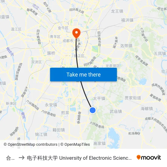 合江镇 to 电子科技大学 University of Electronic Science and Technology of China map