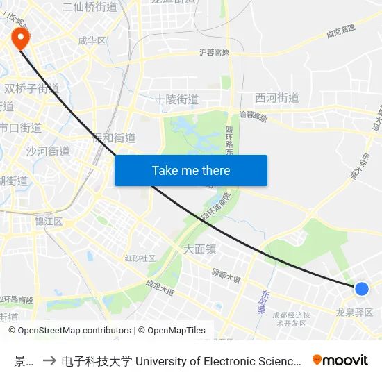 景华苑 to 电子科技大学 University of Electronic Science and Technology of China map