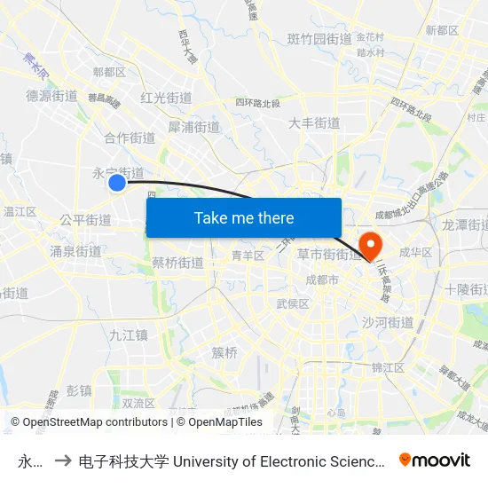 永宁镇 to 电子科技大学 University of Electronic Science and Technology of China map