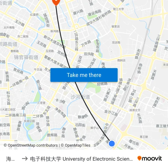 海桐街站 to 电子科技大学 University of Electronic Science and Technology of China map