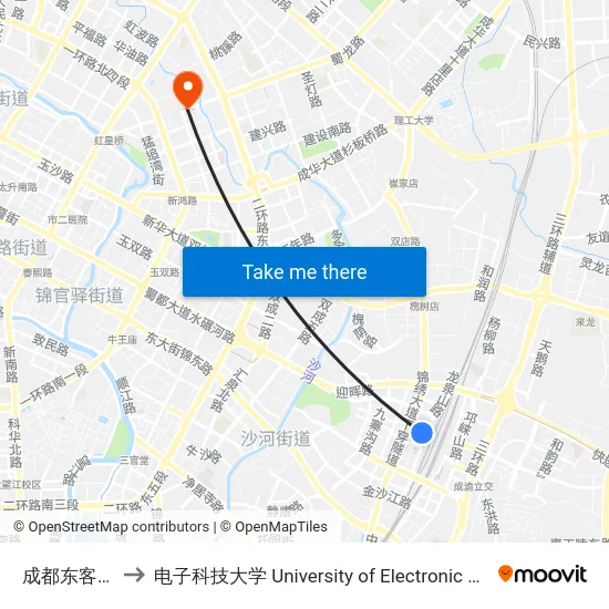 成都东客站(西广场) to 电子科技大学 University of Electronic Science and Technology of China map