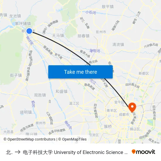 北街 to 电子科技大学 University of Electronic Science and Technology of China map