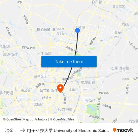 冶金机械厂 to 电子科技大学 University of Electronic Science and Technology of China map