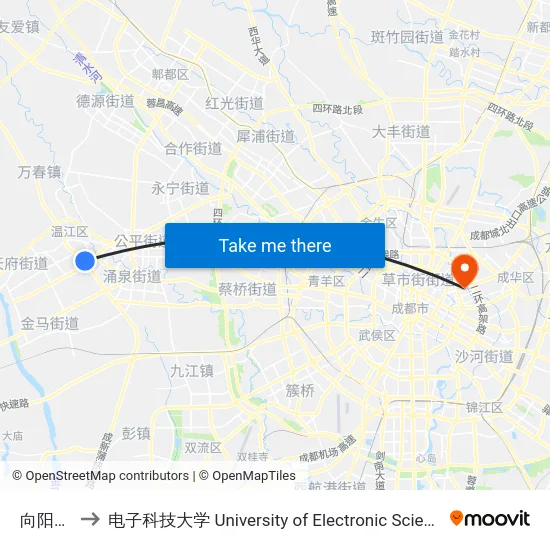 向阳花园站 to 电子科技大学 University of Electronic Science and Technology of China map