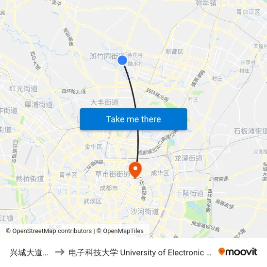兴城大道海宁皮革城 to 电子科技大学 University of Electronic Science and Technology of China map