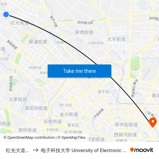 红光大道港大路口站 to 电子科技大学 University of Electronic Science and Technology of China map