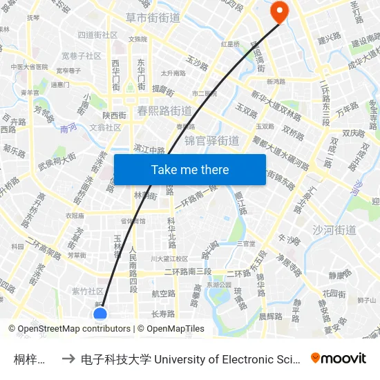 桐梓林南路站 to 电子科技大学 University of Electronic Science and Technology of China map