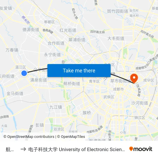 航天路口 to 电子科技大学 University of Electronic Science and Technology of China map