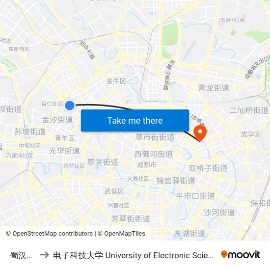 蜀汉路西站 to 电子科技大学 University of Electronic Science and Technology of China map