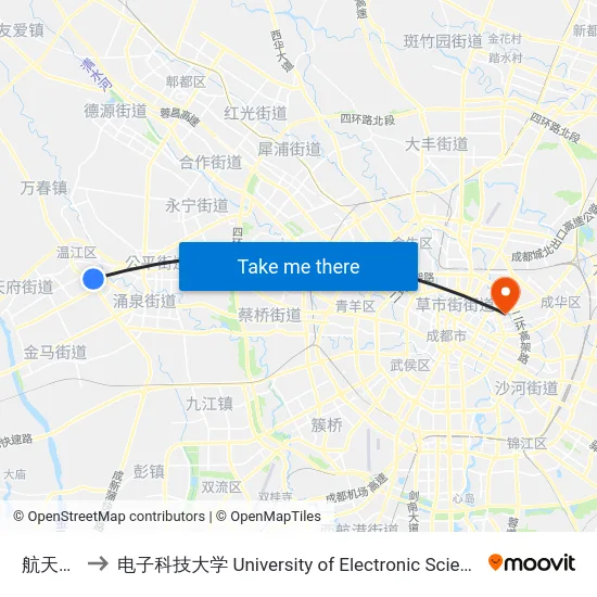 航天大市场 to 电子科技大学 University of Electronic Science and Technology of China map