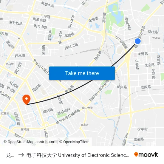 龙潭寺 to 电子科技大学 University of Electronic Science and Technology of China map