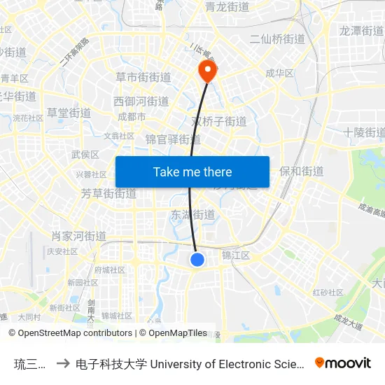 琉三路口站 to 电子科技大学 University of Electronic Science and Technology of China map