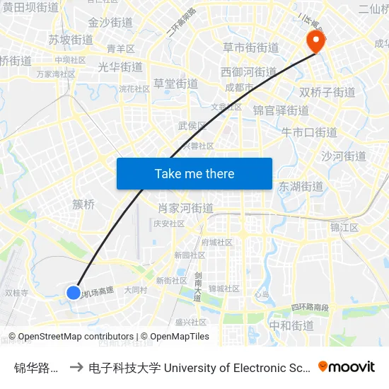 锦华路机场路口 to 电子科技大学 University of Electronic Science and Technology of China map