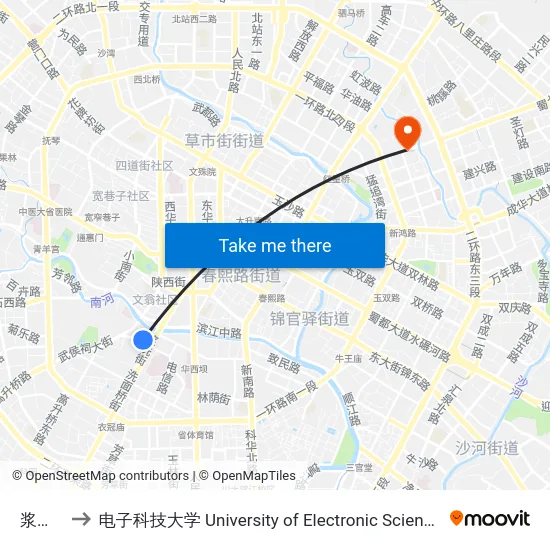 浆洗街站 to 电子科技大学 University of Electronic Science and Technology of China map