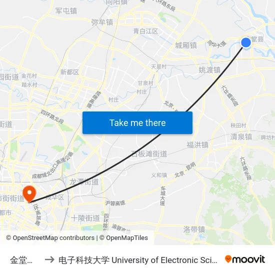 金堂客运中心 to 电子科技大学 University of Electronic Science and Technology of China map